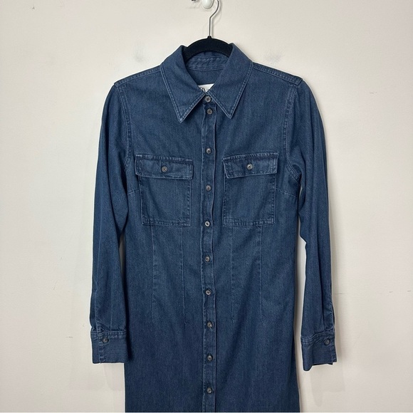 Zara Denim Button Up Shirtdress Blue - Picture 5 of 8